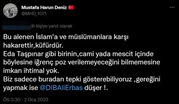 Eda Taşpınar’dan camide skandal paylaşım: Tepkiler sonrası apar topar kaldırdı