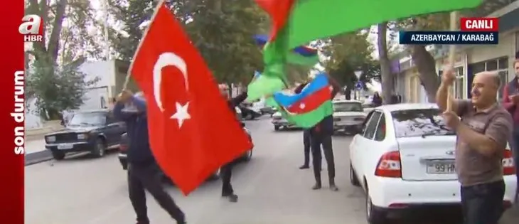 Azerbaycan’da büyük coşku! Türkiye ve Azerbaycan bayrakları dalgalanıyor! A Haber ekibi sıcak noktada