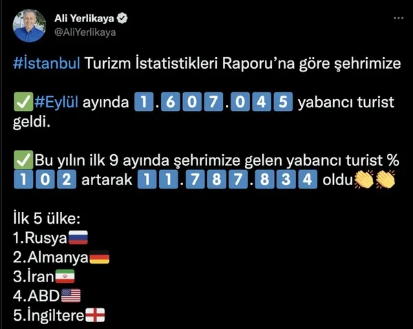 İstanbul'a 9 ayda gelen turist sayısı 11 milyonu aştı - 1