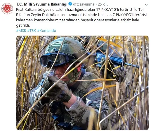 Son dakika: MSB’den flaş açıklama: 56 PKK-YPG’li öldürüldü