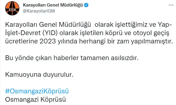 1672581976501.jpg Fondaş medya 2023'e yalan haberle başladı! Karar ve Halk TV'nin "köprü ile otoyol geçiş ücretine rekor zam" haberleri yalanlandı - 5