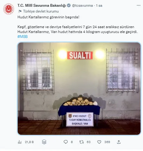 MSB: Hudut hattında 4 kilo uyuşturucu ele geçirildi - 1