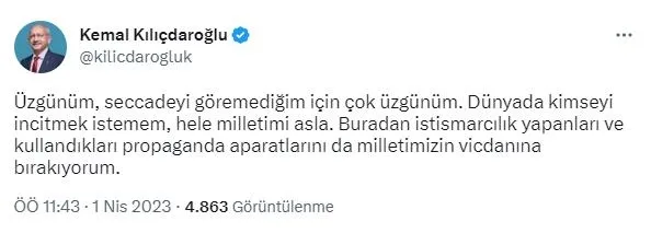 Can Ataklı CHP lideri Kemal Kılıçdaroğlu’nun seccade rezilliğini savunmak için suçu namaz kılanlara attı