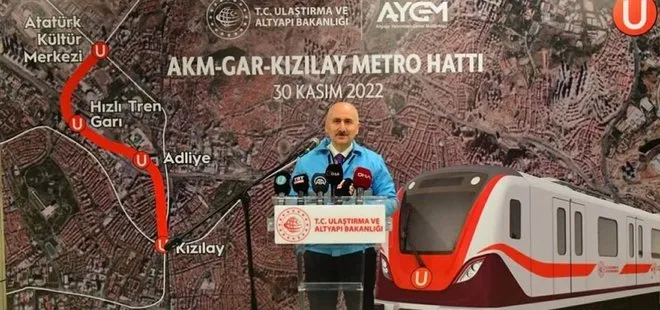 Ankara’nın metro ağı genişliyor! Ulaştırma ve Altyapı Bakanı Adil Karaismailoğlu: AKM-Gar-Kızılay Metro Hattı ile 378,9 milyon avro tasarruf