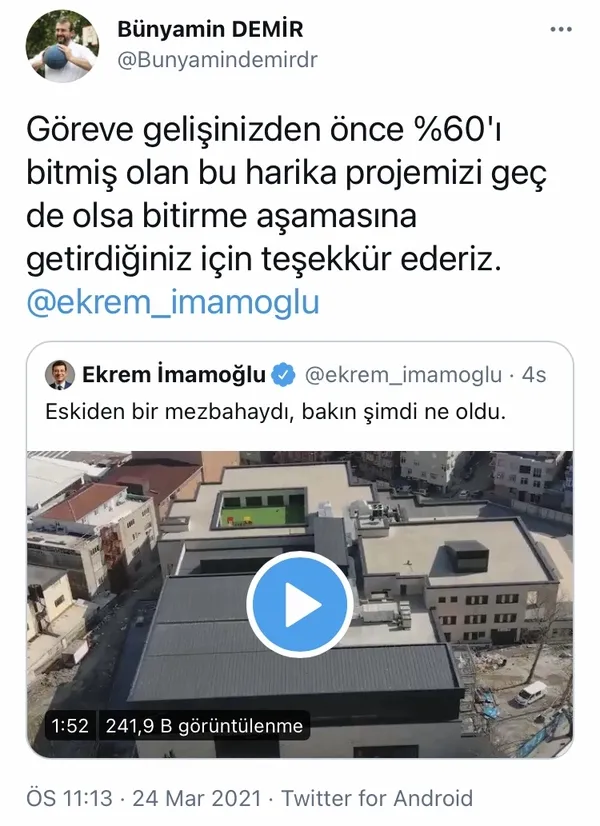 Ekrem İmamoğlu yine AK Parti projelerini sahiplendi