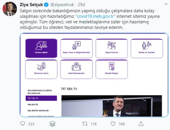 Bakan Selçuk Twitter'dan paylaştı! MEB'den Kovid-19'a özel site - 1