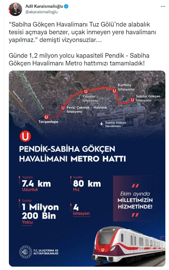 Ulaştırma ve Altyapı Bakanı Adil Karaismailoğlu’ndan Kemal Kılıçdaroğlu’na Sabiha Gökçen göndermesi: Vizyonsuzlar