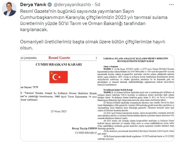 Başkan Recep Tayyip Erdoğan’dan çiftçiye can suyu: Yüzde 50’sini devlet karşılayacak