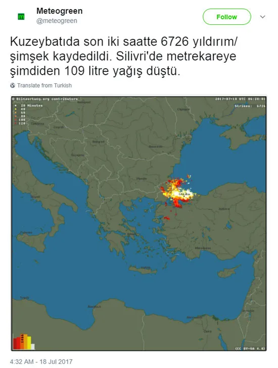 İstanbul'da 2 saatte 6 bin 726 şimşek çaktı! - 1