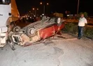 Lastiği patlayan otomobil takla attı
