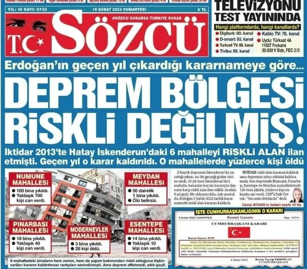 Çevre Şehircilik ve İklim Değişikliği Bakanlığı’ndan Sözcü’nün Deprem bölgesi riskli değilmiş haberine yanıt: Yalan ve asılsız