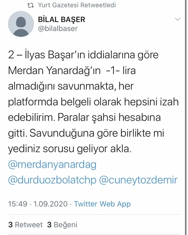 Merdan Yanardağ 1 lira almadı denildi! Yurt Gazetesi Finans Müdürü Bilal Başer’den dekontları mevcut açıklaması