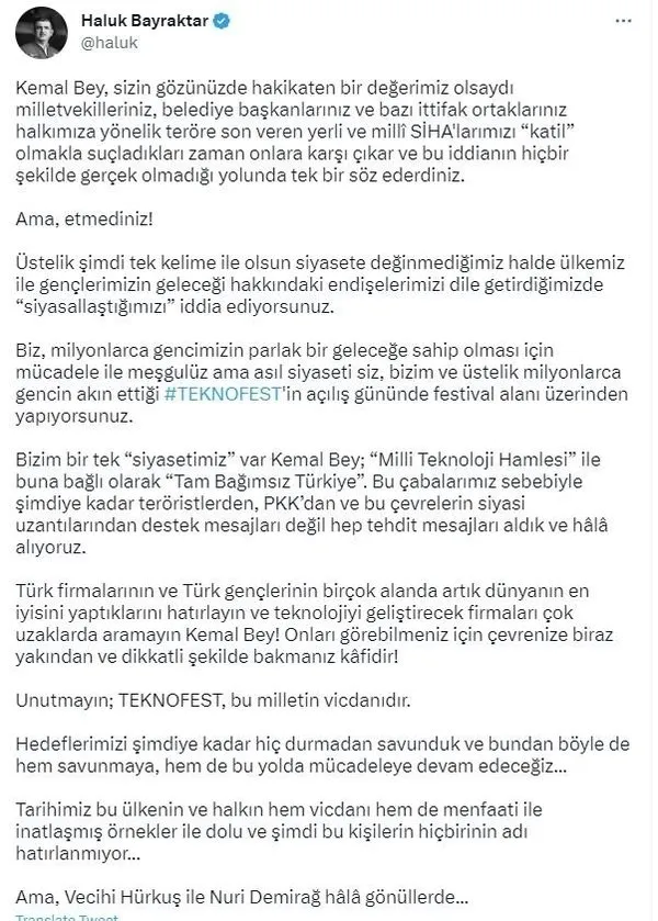 Kılıçdaroğlu'nun iki yüzlü İHA/SİHA sözlerine Haluk Bayraktar'dan sert tepki: Bu tutarsız halinizi milletimizin takdirine sunuyoruz - 4
