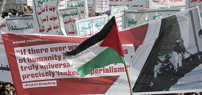 Yemen’de on binler Gazze için ayaklandı! Destek yürüyüşü düzenlediler