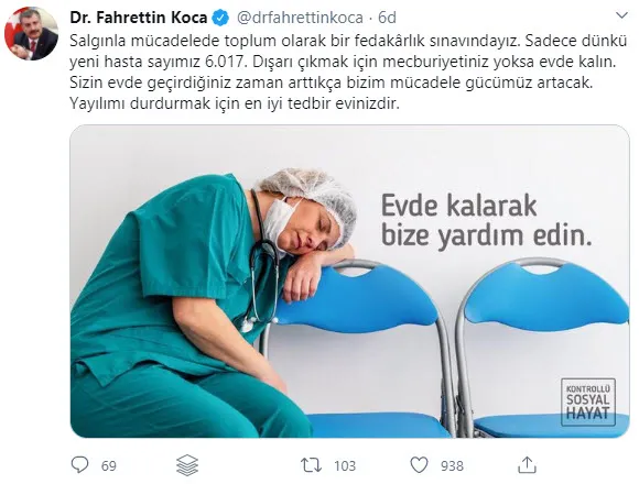 Son dakika: Bakan Koca bu fotoğrafla paylaştı: Fedakarlık sınavındayız