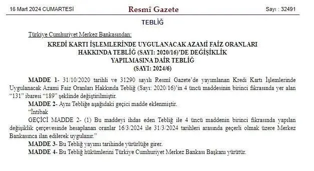 Kredi kartlarıyla ilgili yeni düzenleme! Kredi kartından nakit avans çekme faizi yükseltildi