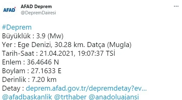Muğla Datça'da korkutan deprem | (2021 AFAD son depremler) | SON DAKİKA DEPREM HABERİ... - 1