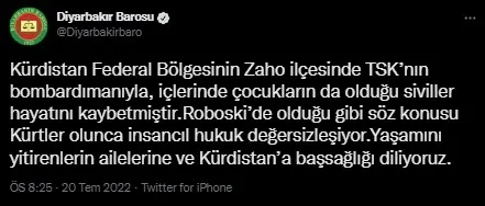 PKK’nın avukatı Diyarbakır Barosu: Teröristlerin saldırısından TSK’yı sorumlu tuttular