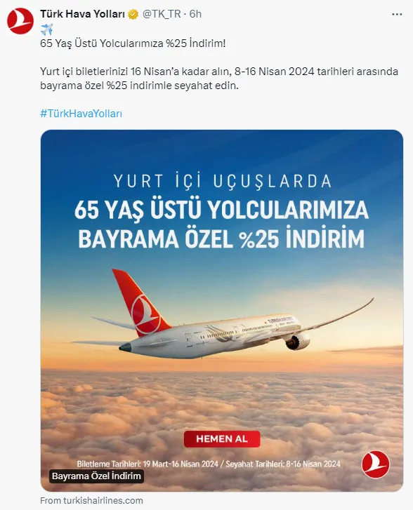 THY'den 65 yaş üstü yolculara indirimli bilet kampanyası - 1