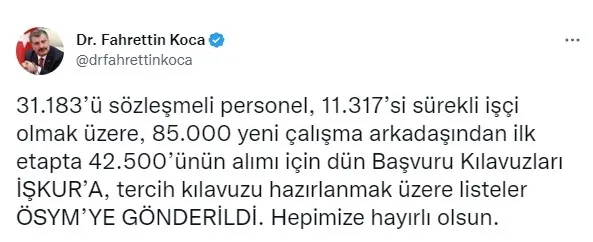 Bakan Koca, detaylarını açıkladı! Sağlık Bakanlığı 42 bin 500 personel alımı başvuruları ne zaman? Başvuru kılavuzu ne zaman yayımlanacak?