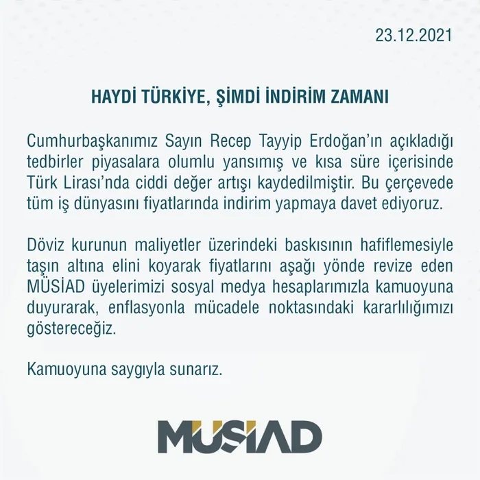 MÜSİAD’dan flaş çağrı! Haydi Türkiye şimdi indirim zamanı