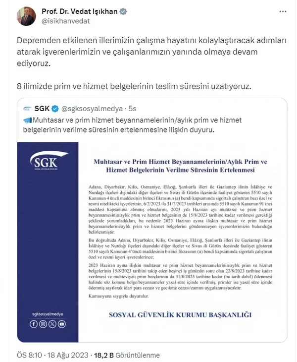 8-ilde-prim-ve-hizmet-belgelerinin-teslim-suresi-uzatildi-calisma-ve-sosyal-guvenlik-bakani-vedat-isikhan-duyu-1692389860444.jpg 8 ilde prim ve hizmet belgelerinin teslim süresi uzatıldı! Çalışma ve Sosyal Güvenlik Bakanı Vedat Işıkhan duyurdu - 1