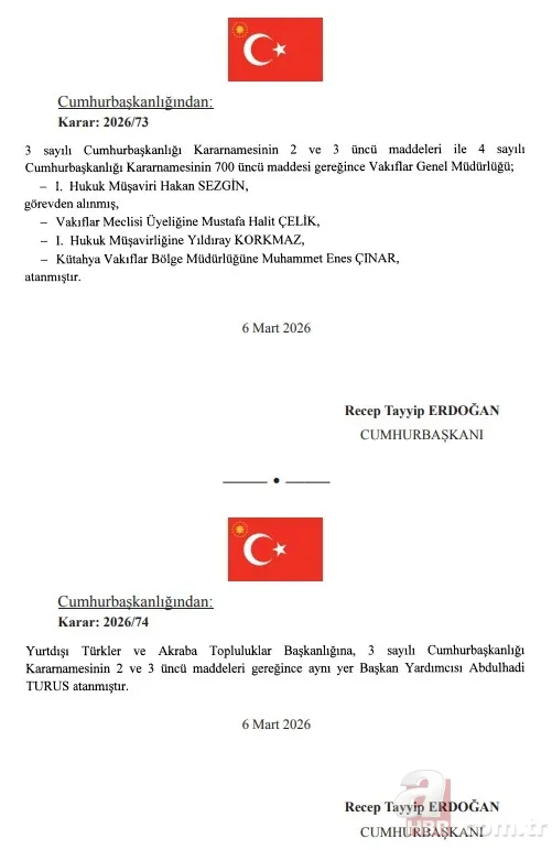 Başkan Erdoğan İmzaladı | Atama kararları Resmi Gazete’de 6