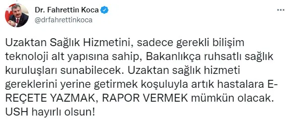 Son dakika: Sağlık Bakanı Fahrettin Koca’dan Uzaktan Sağlık Hizmeti açıklaması! Uzaktan Sağlık Hizmeti ne zaman başlayacak?