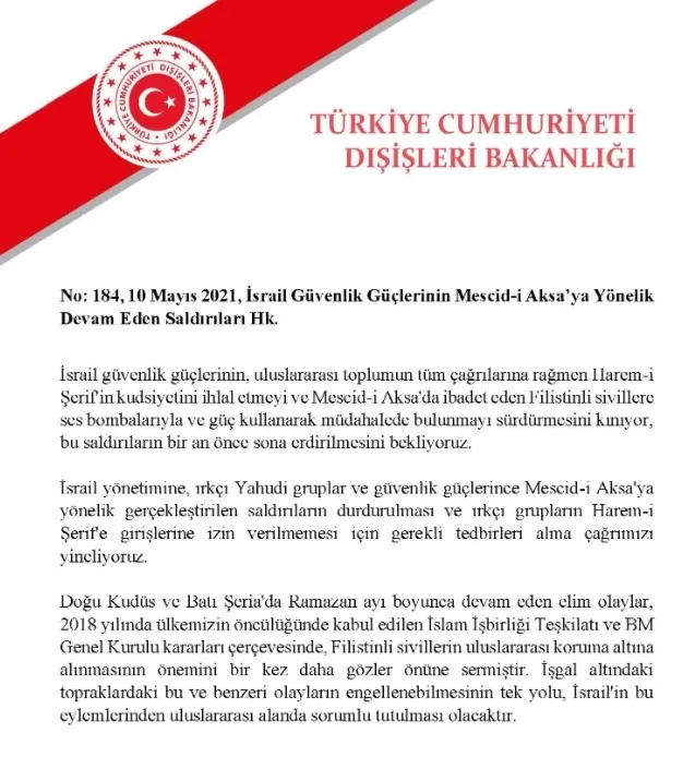 Son dakika: Dışişleri Bakanlığından İsrail’e Mescid-i Aksa tepkisi