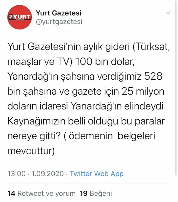 Merdan Yanardağ 1 lira almadı denildi! Yurt Gazetesi Finans Müdürü Bilal Başer’den dekontları mevcut açıklaması