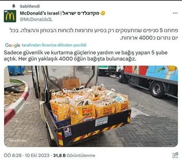 İsrail’in katliamına destek veren McDonalds’a boykot tokadı! 2020’den bu yana ilk kez satışları düştü...