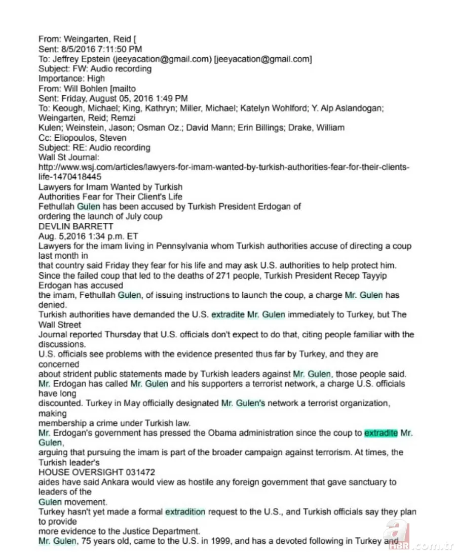 Skandal mail ortaya çıktı! FETÖ elebaşı Gülen için Epstein'den yardım 2