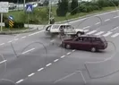 İki otomobilin çarpıştığı kazada yayalar son anda kurtuldu
