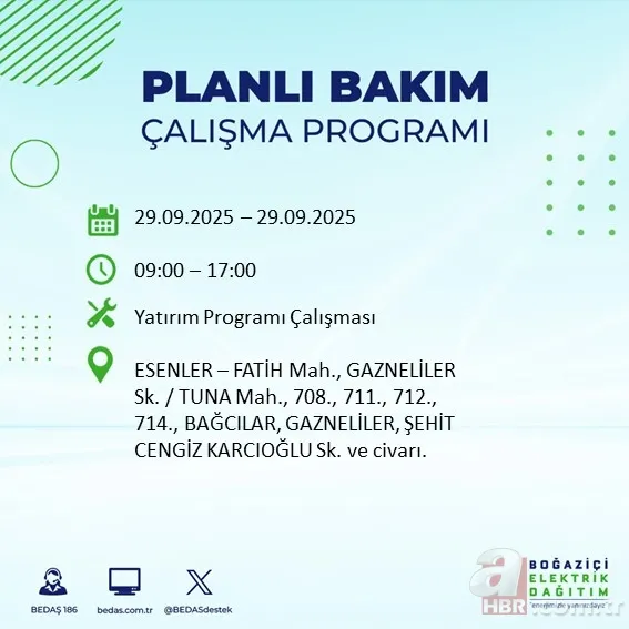29 EYLÜL İSTANBUL ELEKTRİK KESİNTİSİ: Kesinti hangi ilçelerde olacak, saat kaçta gelecek? 8