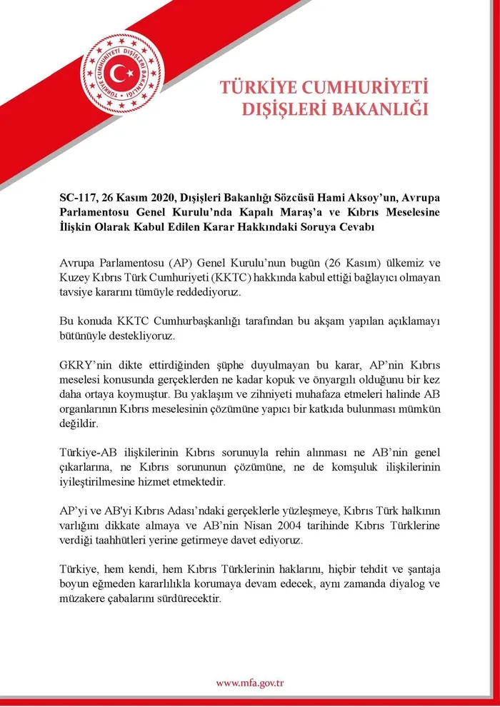 Son dakika: Türkiye ve KKTC'den AP'ye tepki: Kararı reddediyoruz - 1