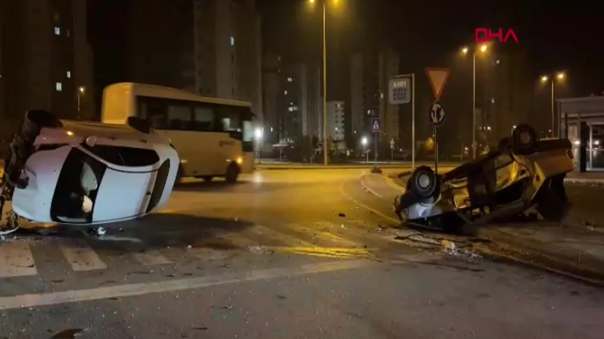 Kayseri'de çarpışan 2 otomobil takla attı