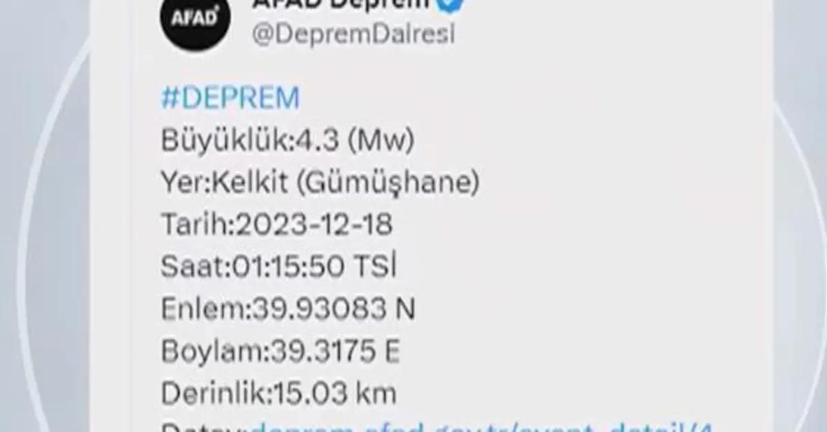 AFAD duyurdu! Gümüşhane'de 4.3 büyüklüğünde korkutan deprem!