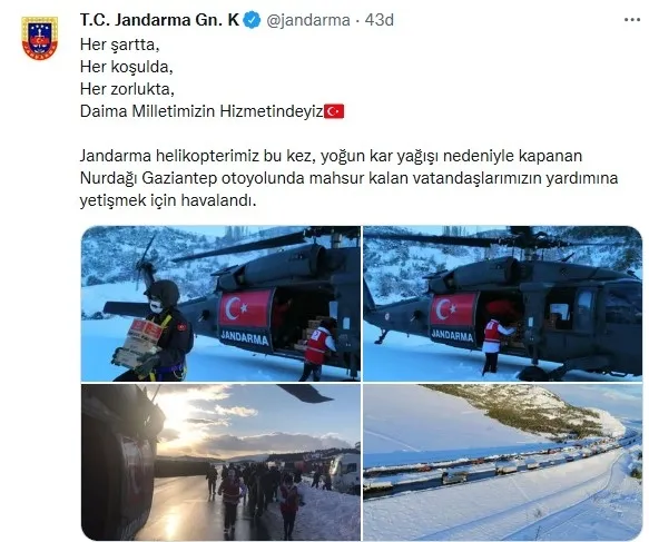 Devlet milletin yanında! TAG Otoyolu’nda vatandaşın yardımına Jandarma ve Gaziantep Valiliği yetişti