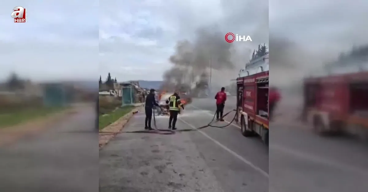 Otomobil alev alev yandı