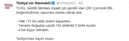 Son dakika: Yerli otomobilde flaş gelişme! Gemlik fabrikası için ÇED raporu alındı