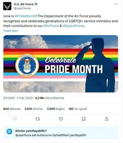 ABD Hava Kuvvetleri’nden LGBT terörüne selam: Askerlerini sapkınlığa alet ettiler! Sosyal medyada büyük tepki...