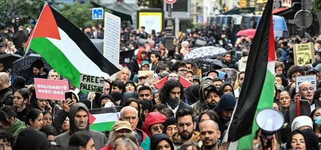 Fransızlar yasağa rağmen sokaklarda! Paris’te Filistin’e destek gösterisi