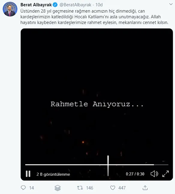 Son dakika: Hazine ve Maliye Bakanı Berat Albayrak'tan 'Hocalı Katliamı' paylaşımı - 1