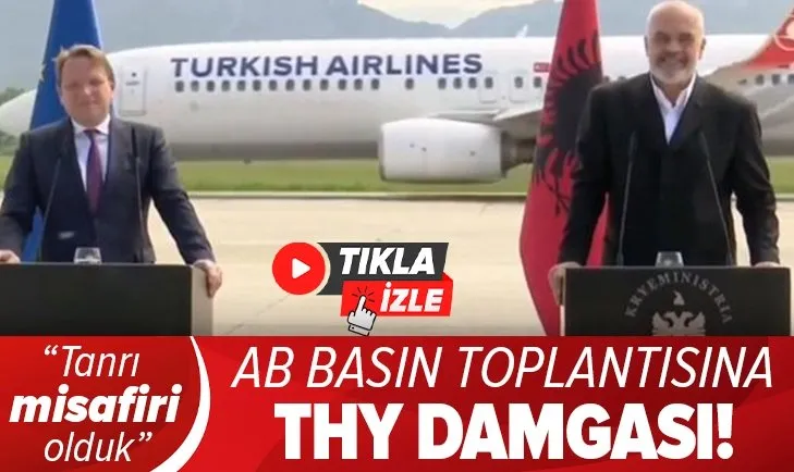 Arnavutluk'taki basın toplantısına Türk Hava Yolları damgası! Bizim olmadığımız yerde bizi hatırlatacak bir şey mutlaka olur