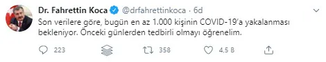 Sağlık Bakanı Koca: Bugün en az 1000 kişi koronavirüse yakalanacak