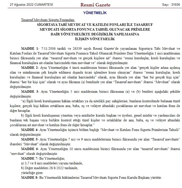 Karar Resmi Gazete’de: Şirket mevduatları sigorta kapsamına alındı