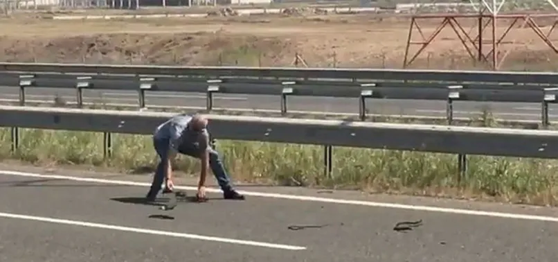 Canını hiçe saydı, otoyoldan lastik topladı