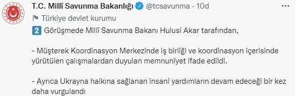 Bakan Akar’dan 2 kritik Ukrayna görüşmesi