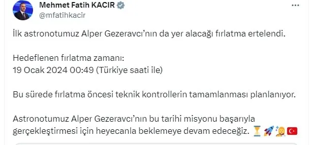 Alper Gezeravcı uzay yolculuğu ertelendi mi, neden ertelendi? İlk Türk Astronot uzaya ne zaman çıkacak?