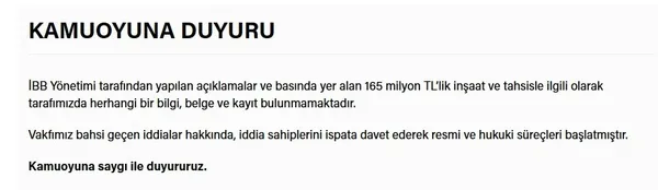TÜRGEV: İBB’nin iddiaları hakkında hukuki süreç başlattık
